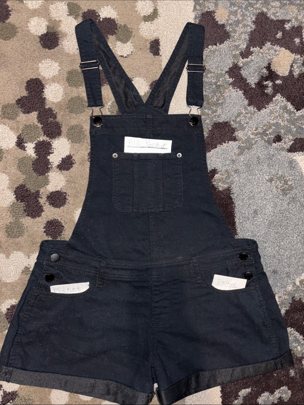 No Boundaries dark navy blue, with black accents and inside,Denim Short Overalls - Picture 4 of 13